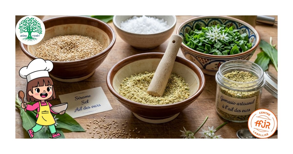 Gomasio à l’ail des ours - Les recettes Jeûne & Forêt - Randonnée bien être Santé Énergie AMJ FFJR Hauts de France