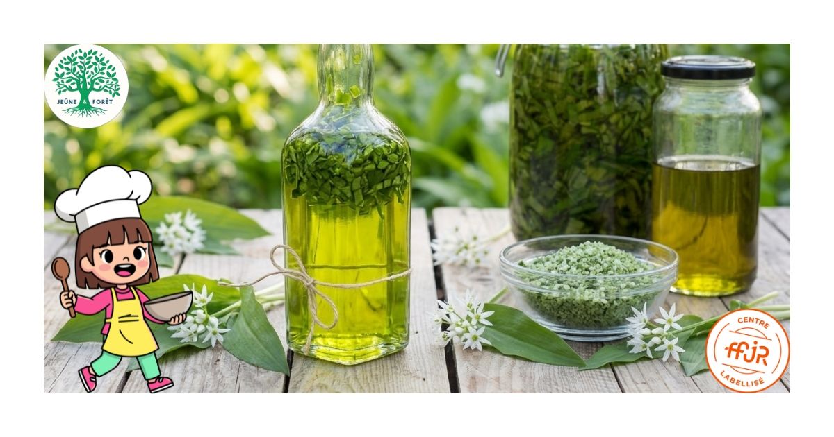 Huile à l’ail des ours - Les recettes Jeûne & Forêt - Randonnée bien être Santé Énergie AMJ FFJR Hauts de France