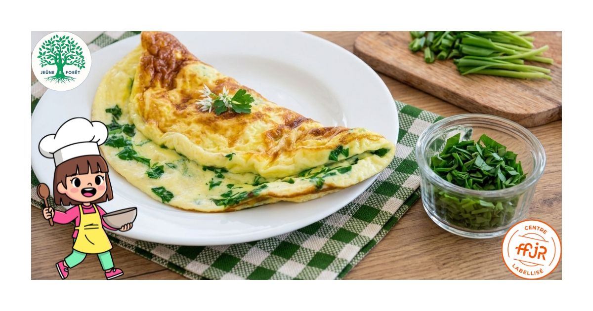 Omelette à l’ail des ours - Les recettes Jeûne & Forêt - Randonnée bien être Santé Énergie AMJ FFJR Hauts de France