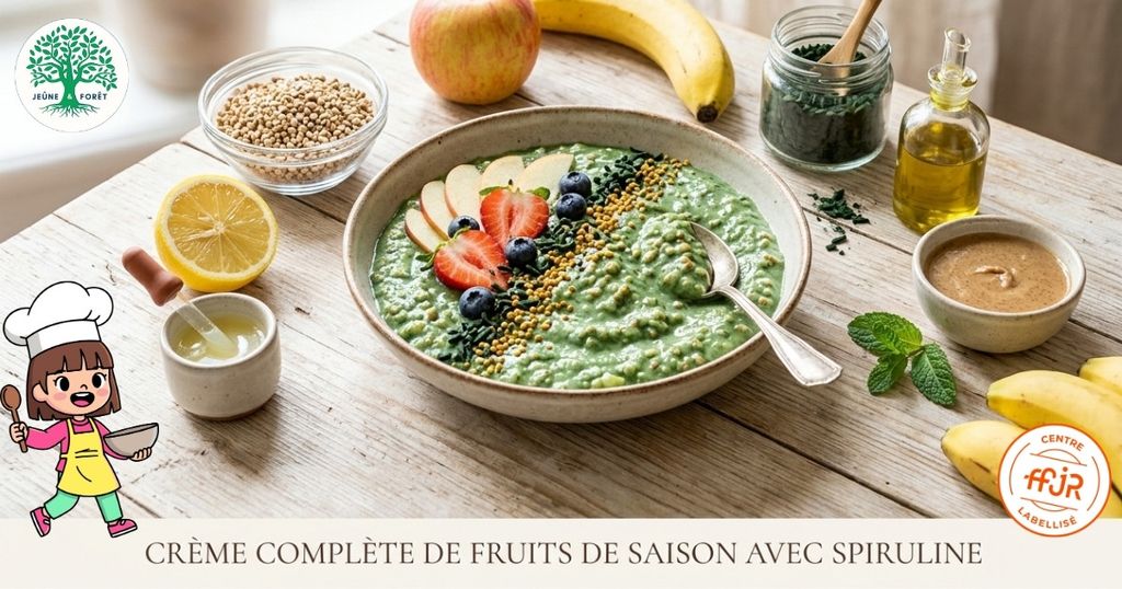 Crème complète de fruits de saison avec spiruline - Jeûne & Forêt - Randonnée bien être Santé Énergie